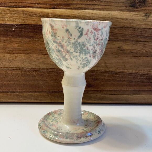 Vintage Artisan‎ Made Studio Pottery Speckled Pastel Pair of Goblets Drinkware - Picture 2 of 7